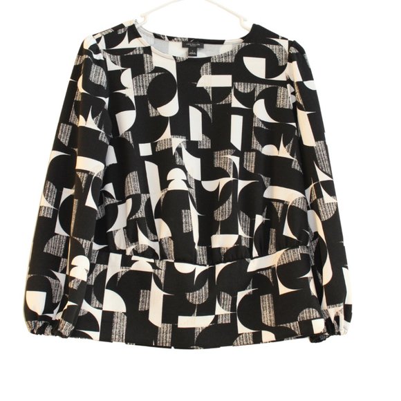 NWOT, Ann Taylor, Black Geo-Print Blouse, Size S - Picture 1 of 2